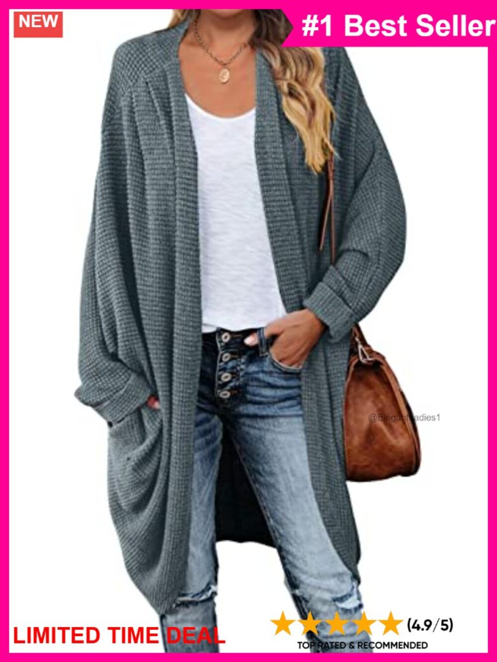Oversized Waffle Knit Cardigan Long Dolman Sleeve Shawl Collar